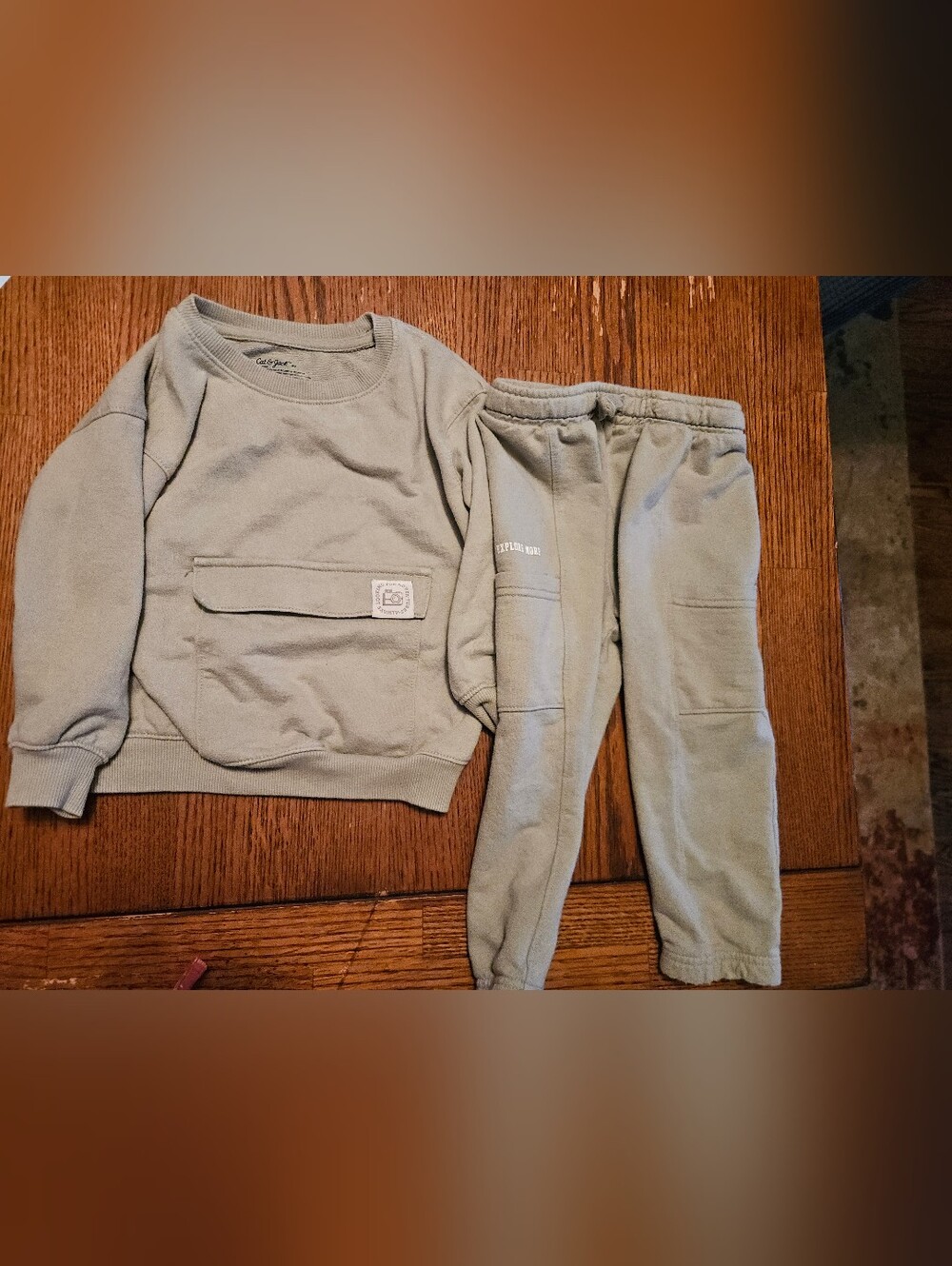 Cat & Jack Light Sage Green Kids Sweatpants & Pullover Set 2T